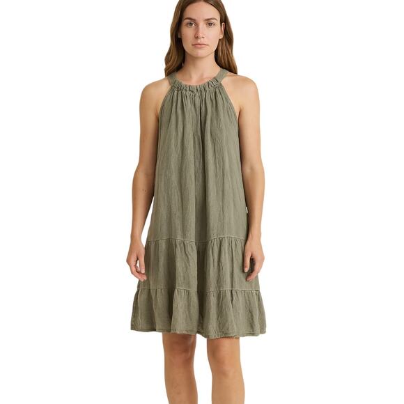 Bellambia Made in Italy Linen Tiered Halter Dress Sage Green size Small NWT - Picture 1 of 7
